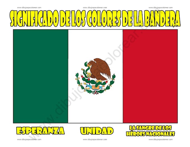 Significado de los colores de la bandera de México dibujo a color y para colorear